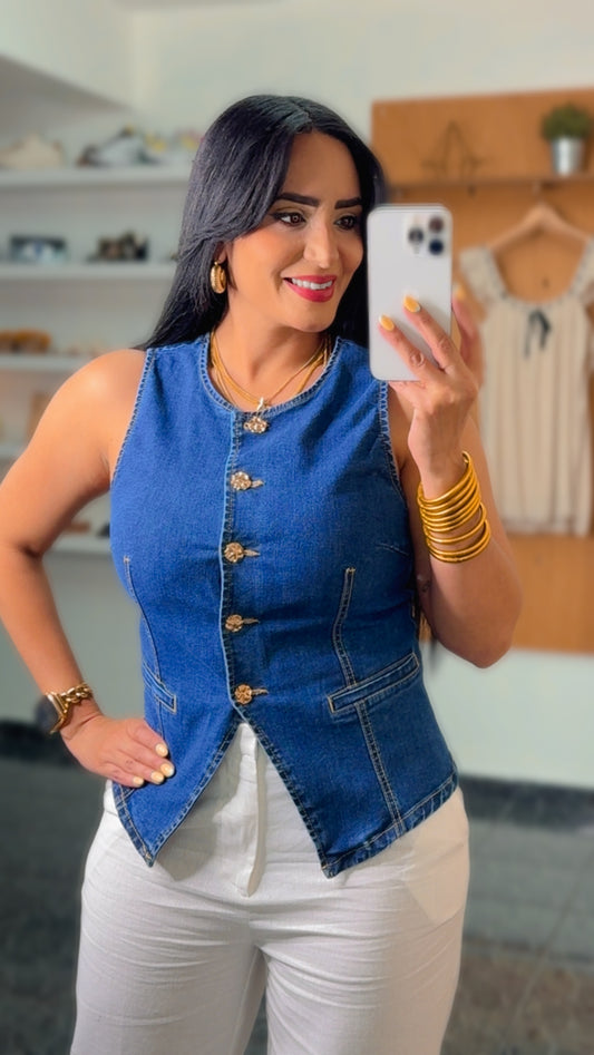 Denim Button Down Spandex Vest