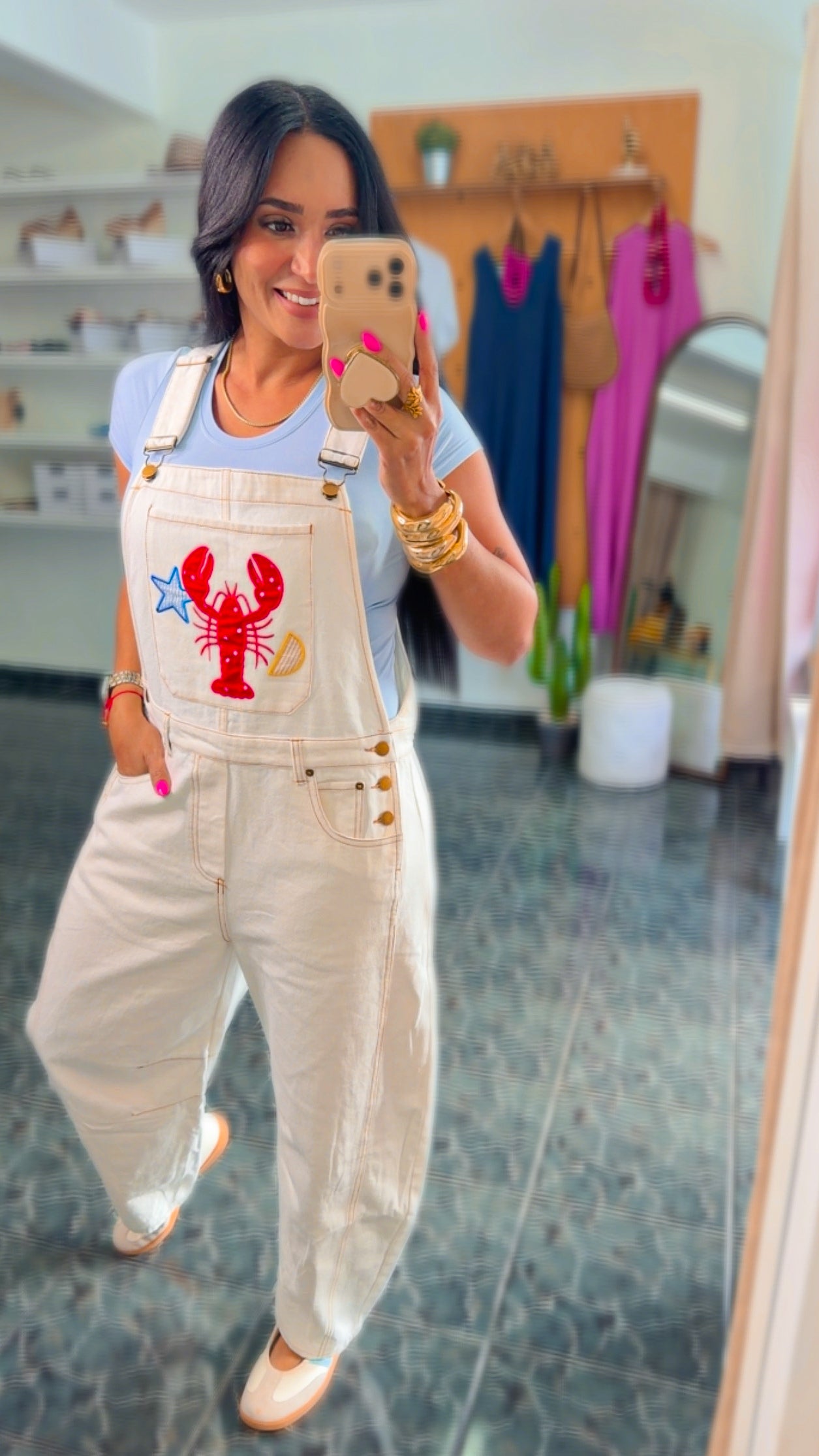 Embroidered Ivory Denim Overall