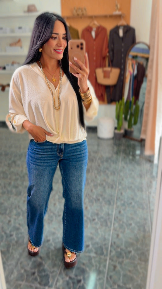 Off White Button Down Flowy Top