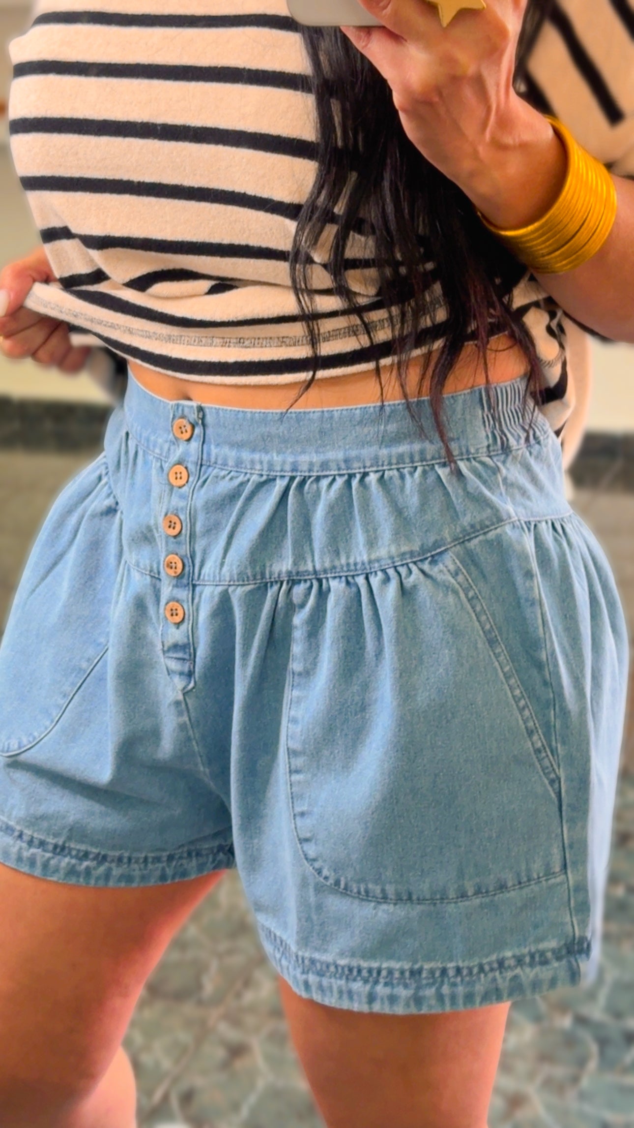 Chambray Button Down Shorts