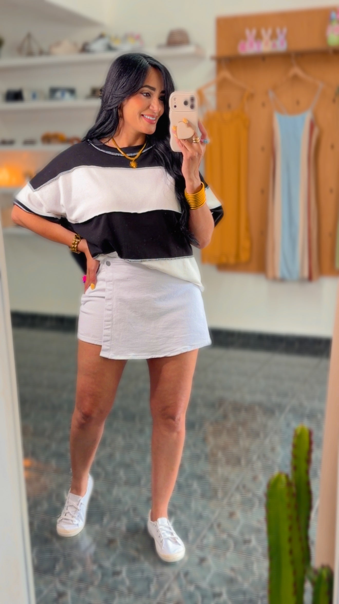 Restock Black/Ivory Block Exposed Seam Top