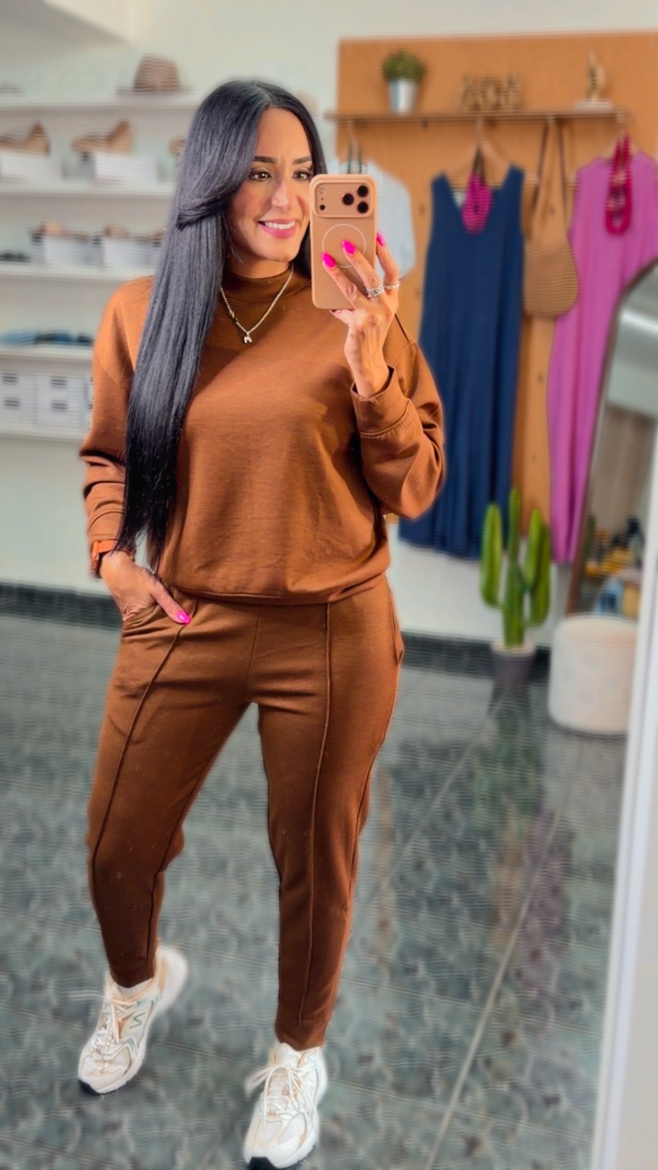 Brown Scuba Jogger Sweater Set