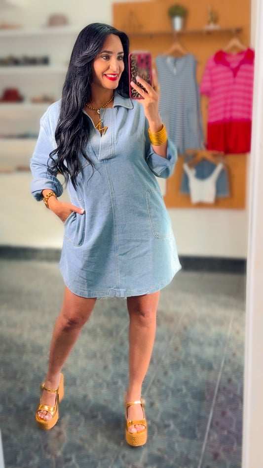 Light Mineral Washed Denim Dress
