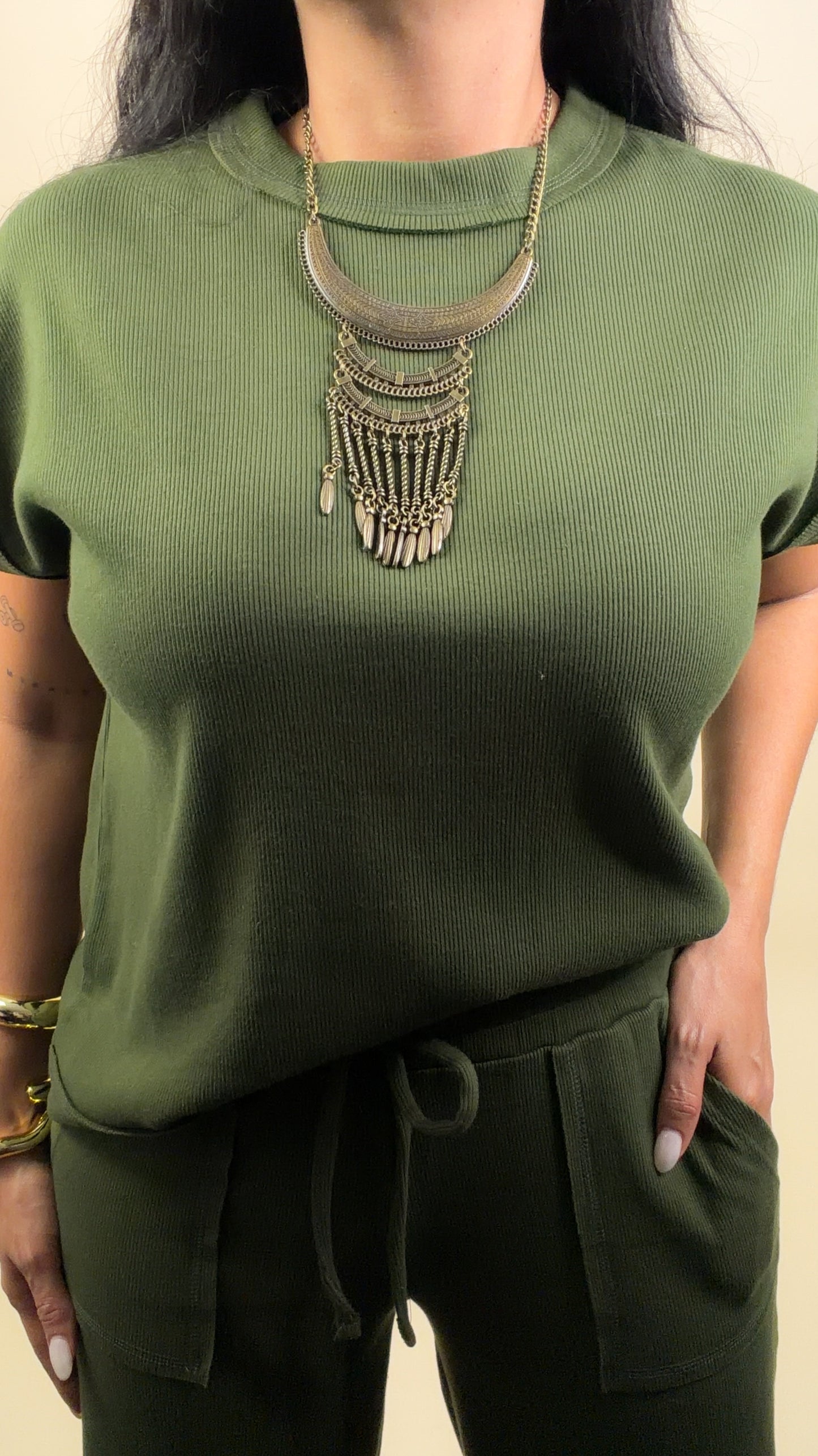 Army Green Spandex Ribbed Set