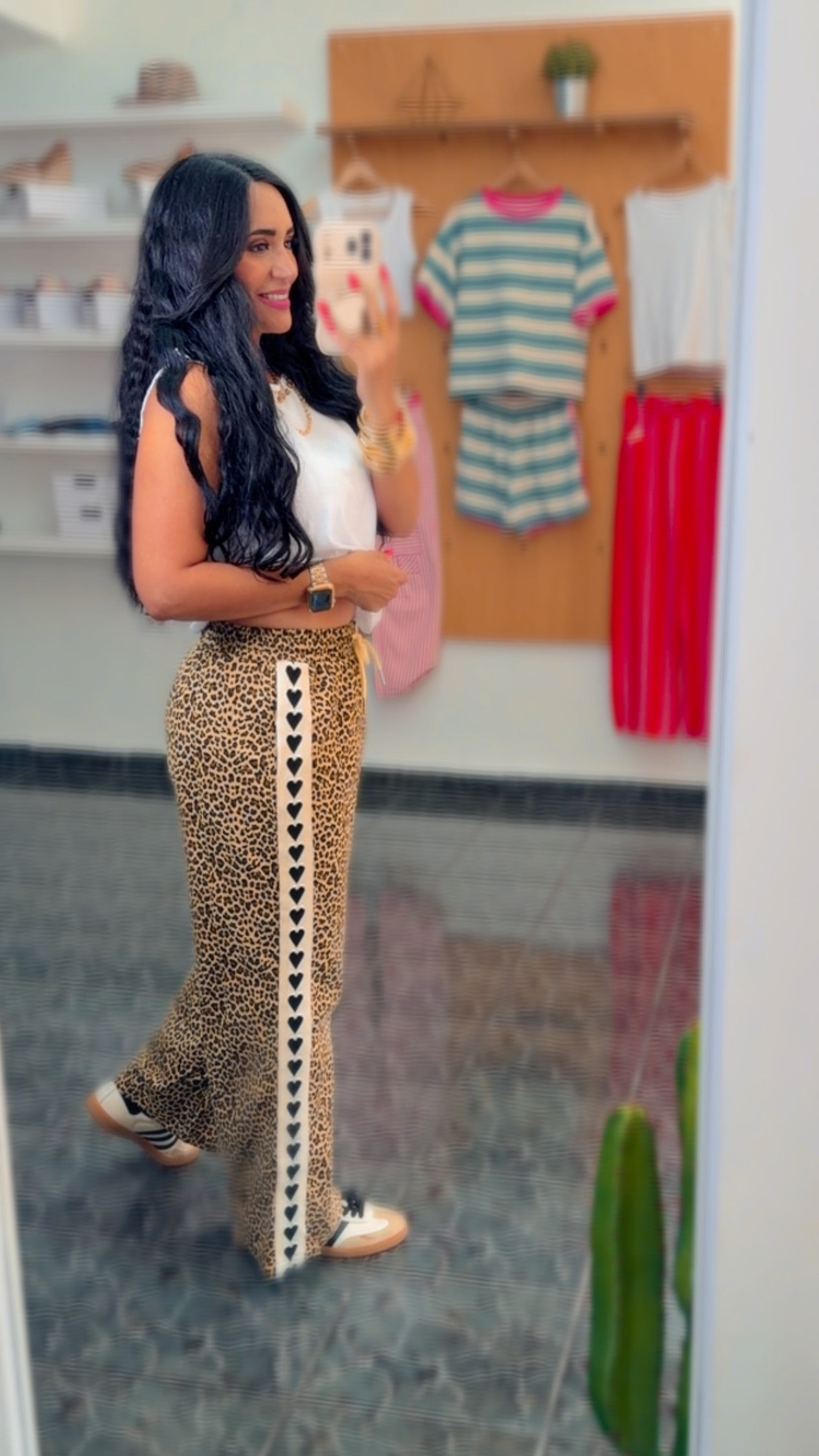 Leopard Heart Detail Wide Leg Pant
