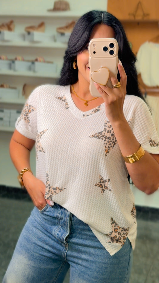 Oatmeal Animal Print Star Printed Top