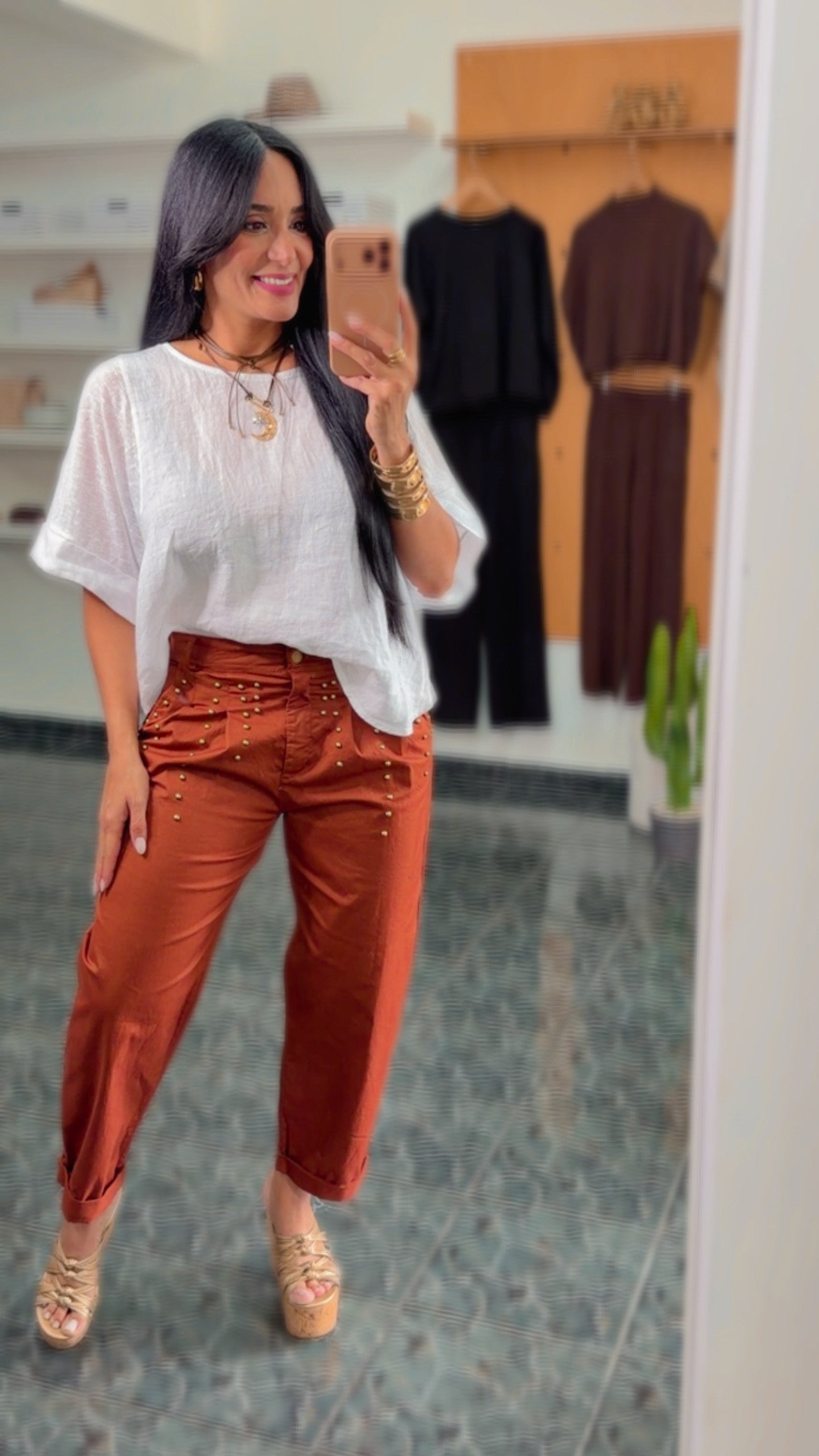 Italy Copper Studs Pleated Pants
