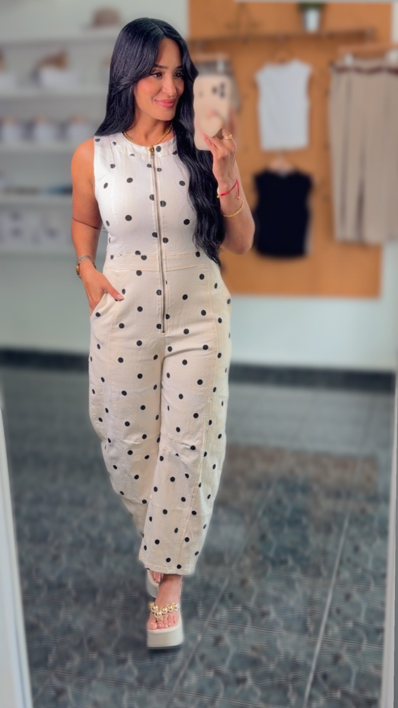 Ivory & Black Polka Dot Jumpsuit