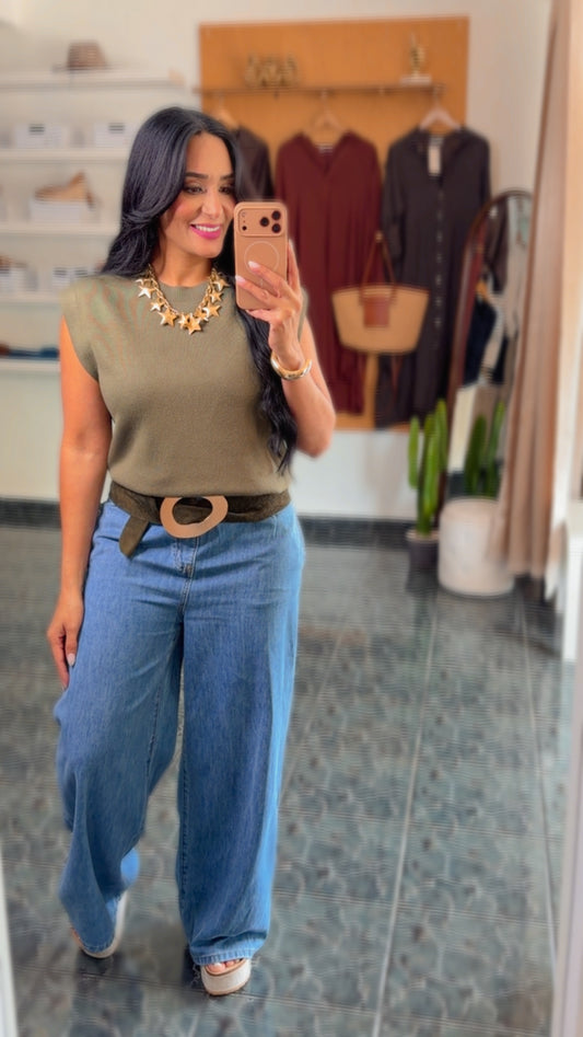 Olive Viscose Sweater Top