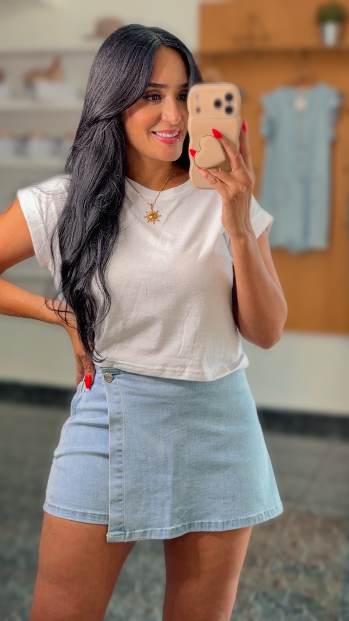 Light Denim Zipper Spandex Skort
