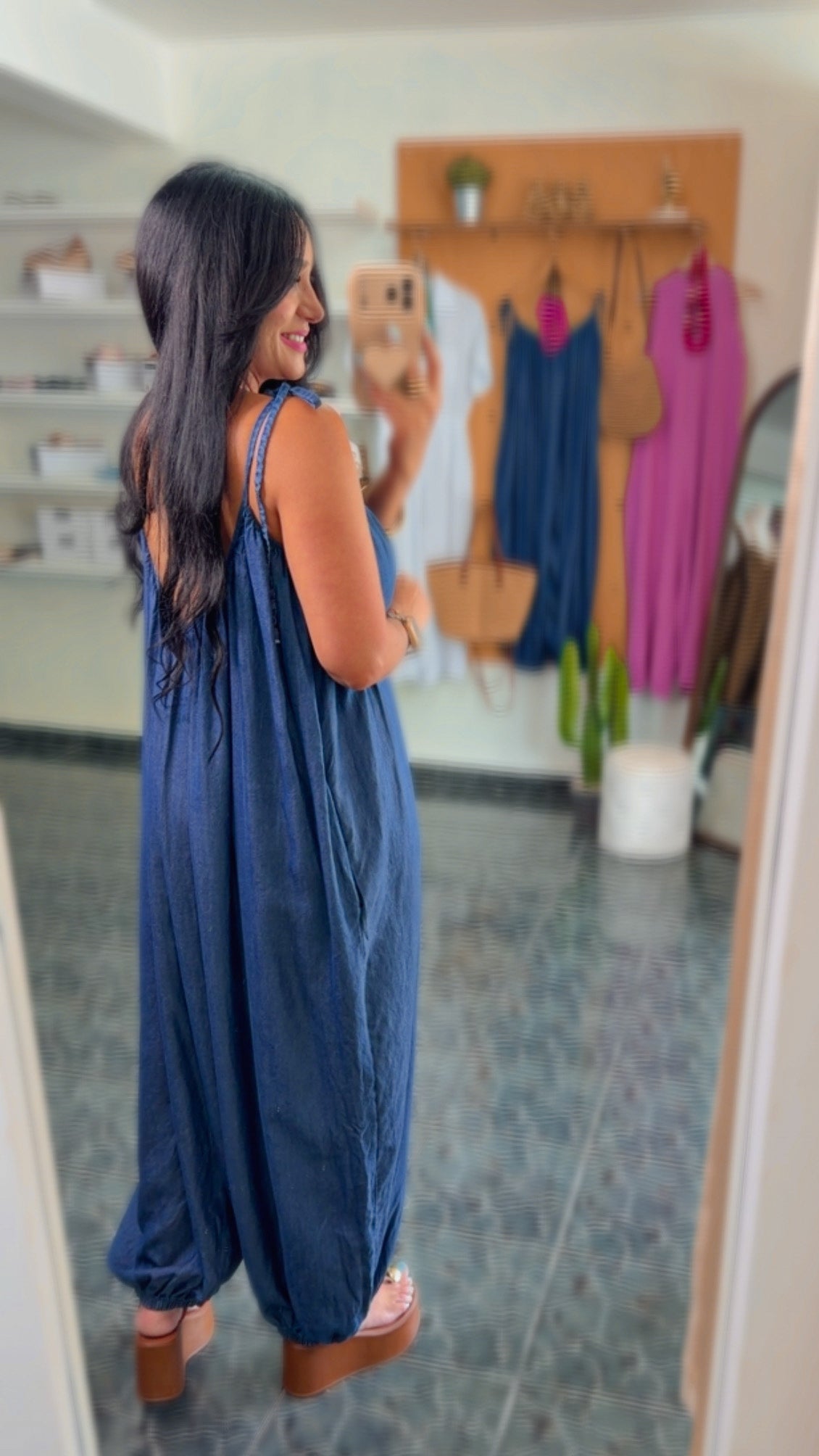 Italy Dark Denim Onesize Tencel Jumpsuit