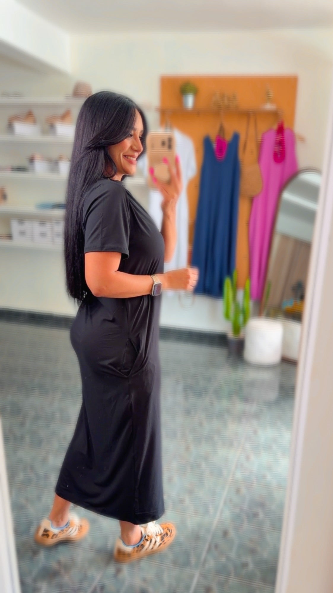 Black Spandex Pocket Tee Dress