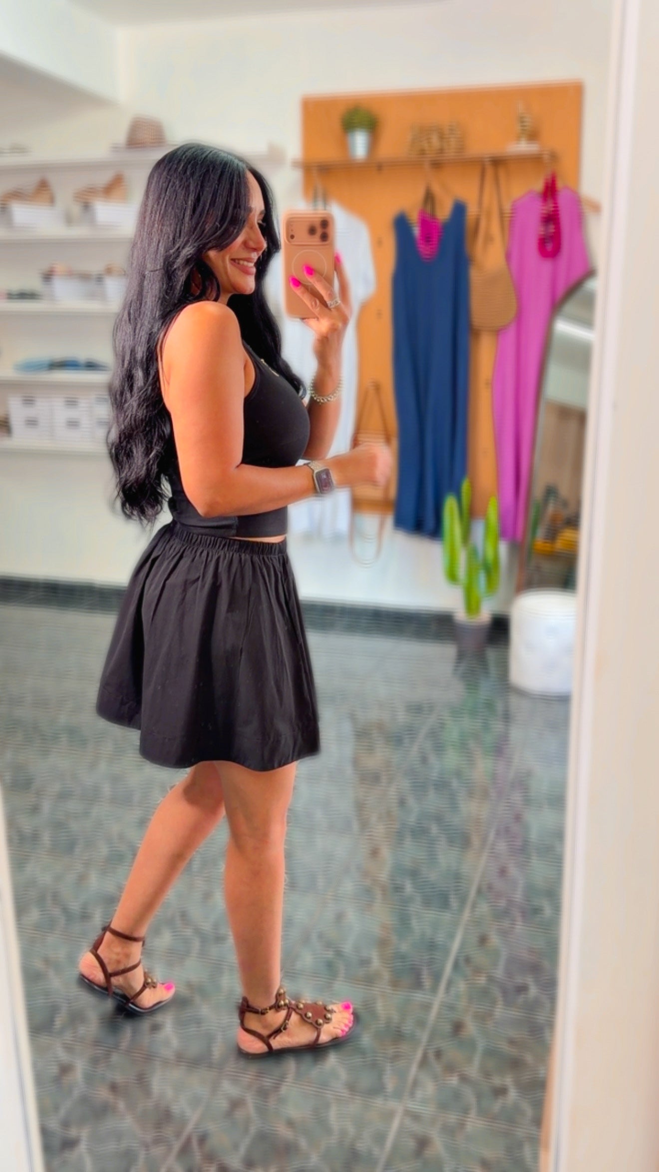 Black Ribbed Top & Skirt Set