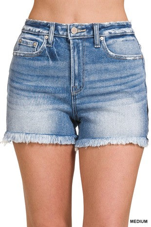 Medium Mid Rise Raw Frayed Hem Shorts
