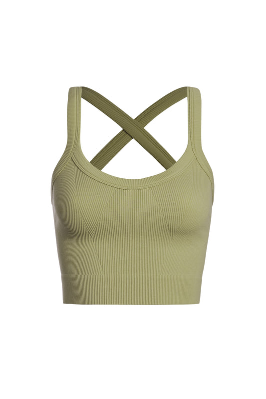 Moss Olive X Strap Back Ribbed Crop