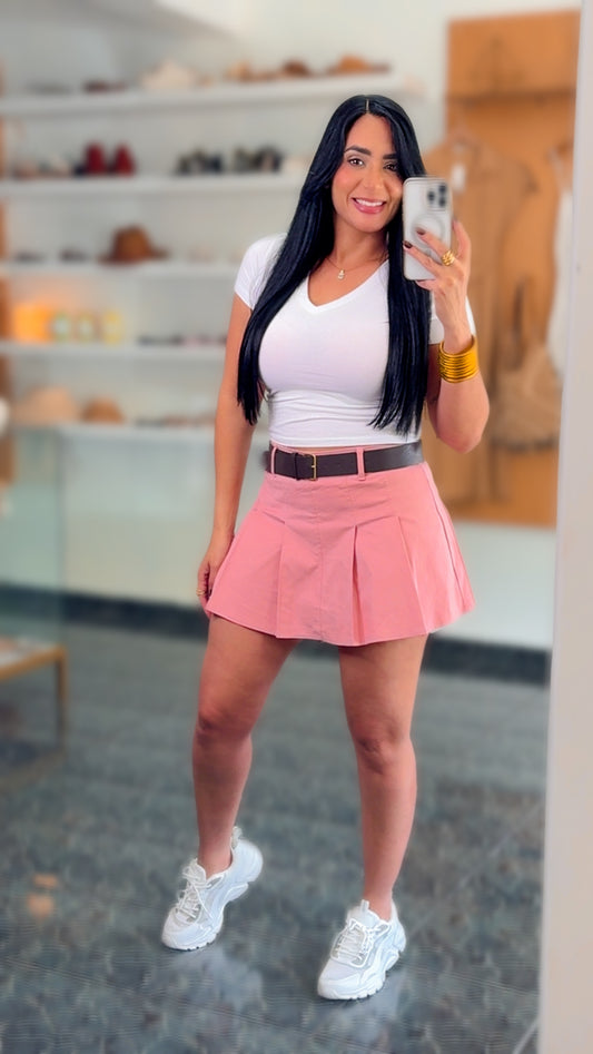 Pink Belt Pleated Skort