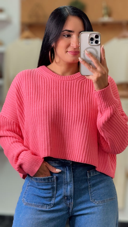 Pink Knit Cropped Sweater