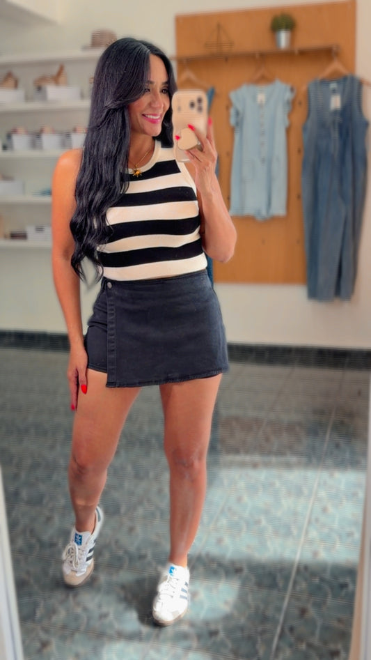 Black Side Zipper Spandex Skort