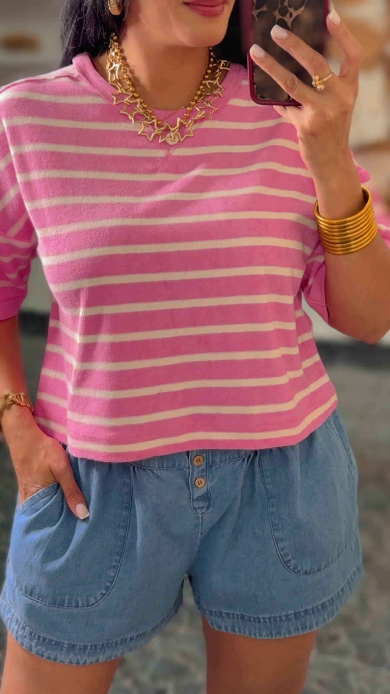 Pink Stripes Textured Crop Top