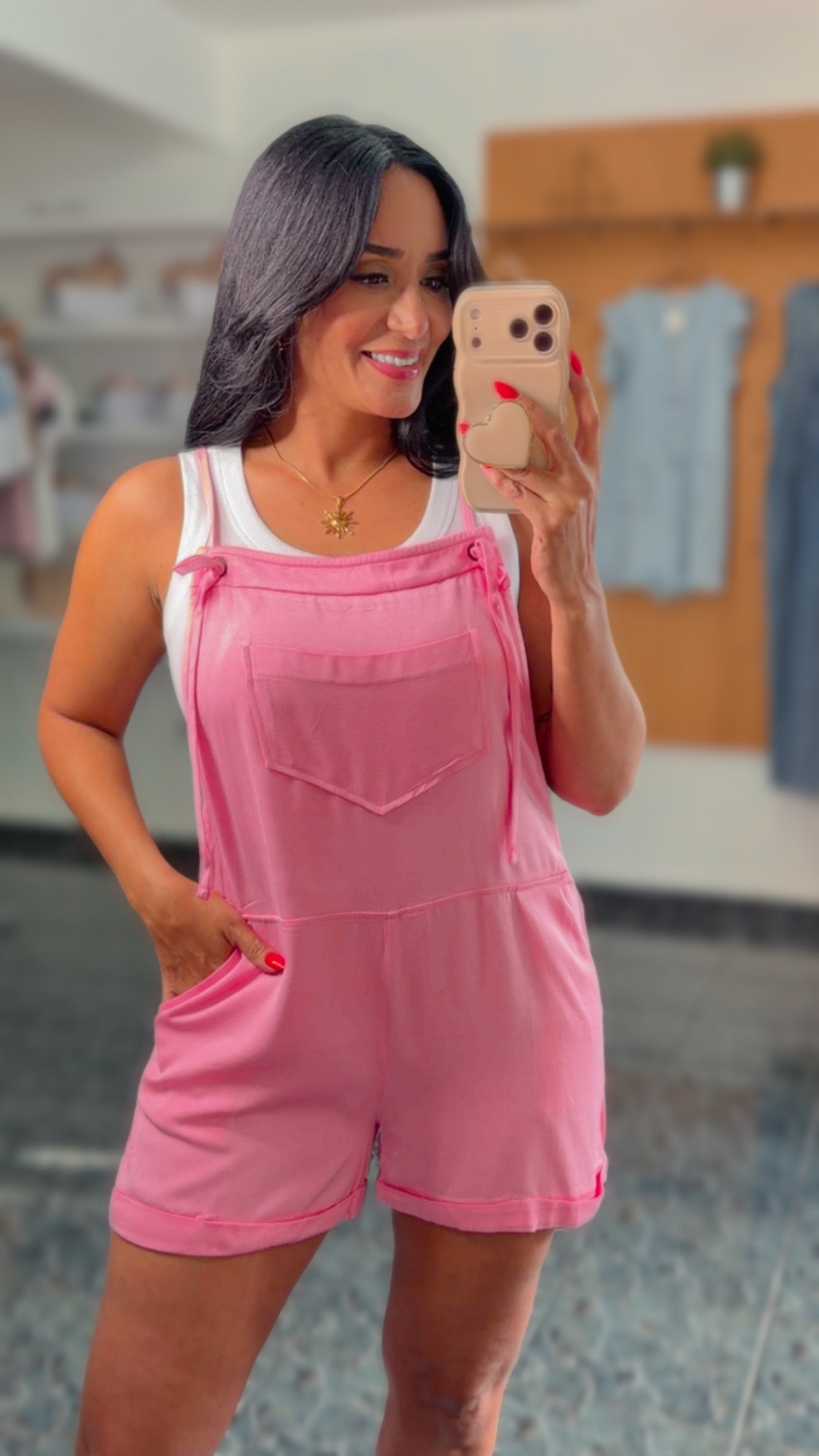 Pink Rayon Tie Knot Strap Romper