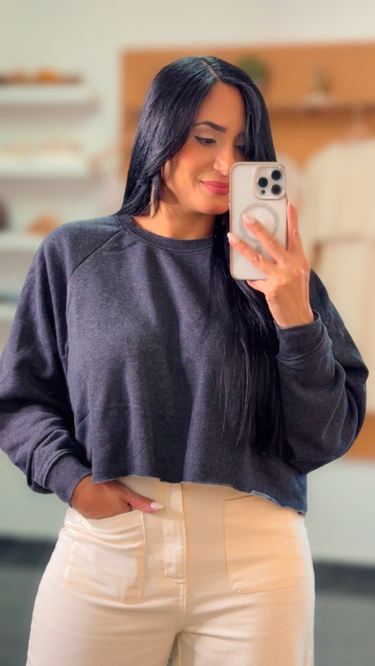 Black Cropped Sweater Top