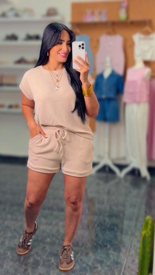 Sand Beige Ribbed Set