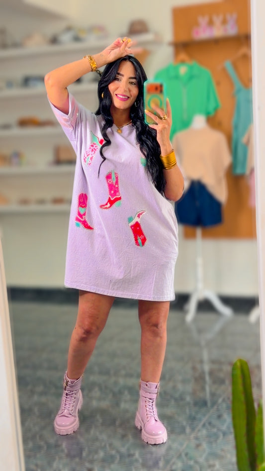Lavender Boots Printed Sequin Dress