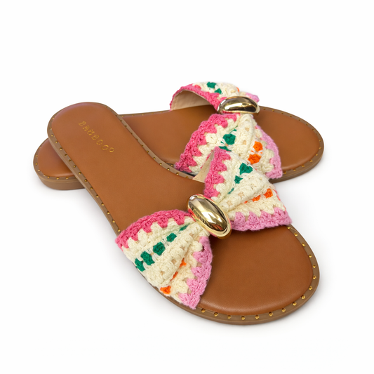Pink Crochet Bow Slide Sandals