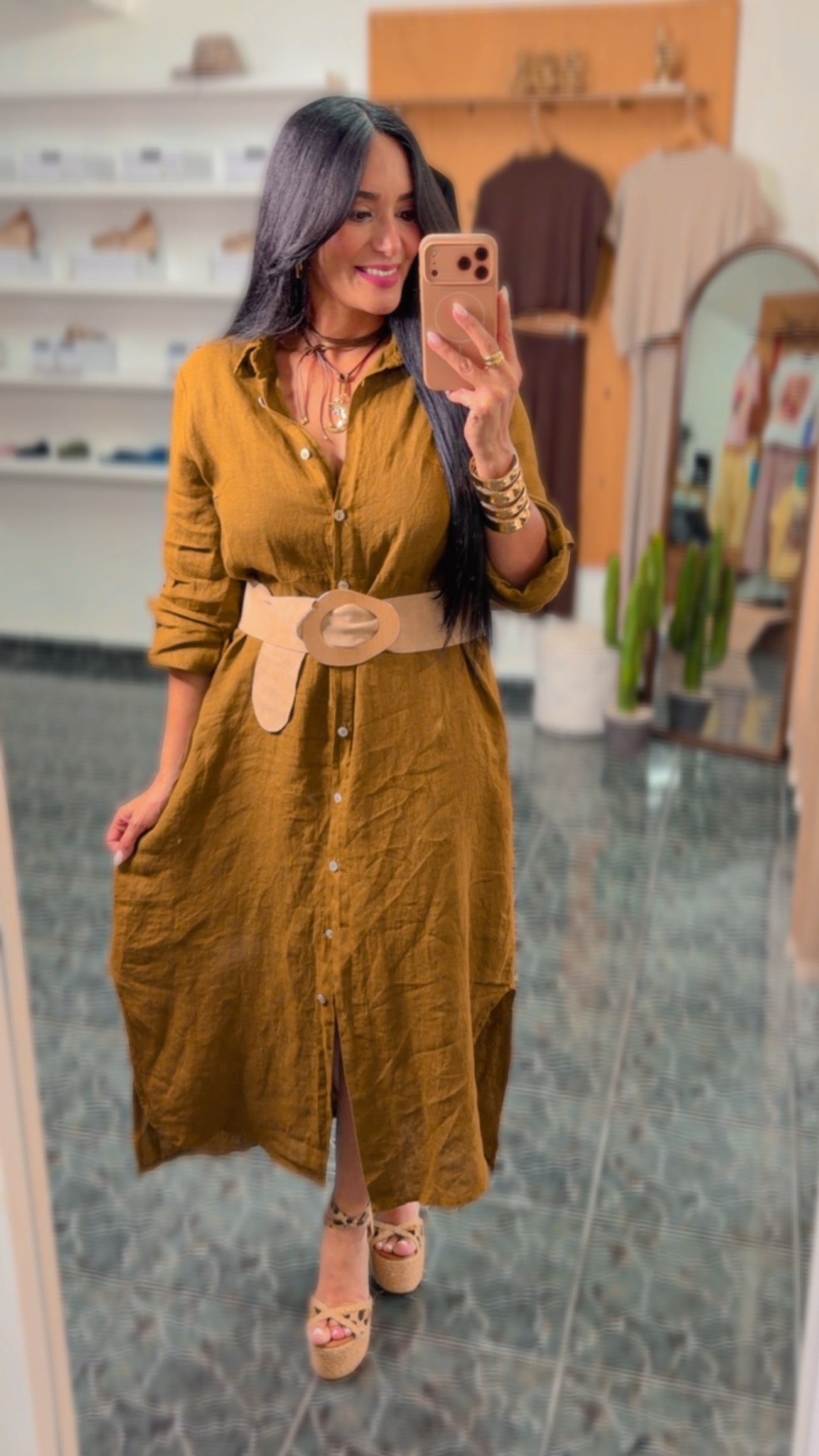Italy Olive Linen Button Down Maxi Dress