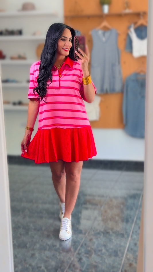 Pink Striped Shirt Mini Dress