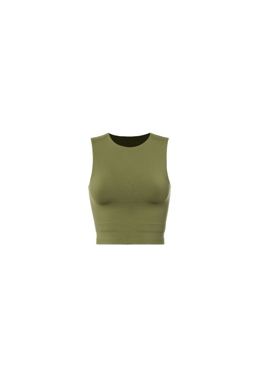 Olive Double Layer Crop Muscle Tank