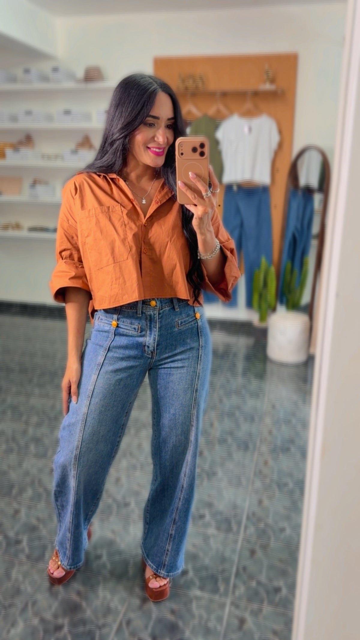 Golden Detail Wide Leg Jeans