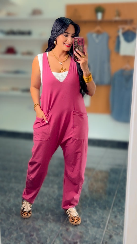 Mauve Casual Loose Fit Baggy Jumpsuit
