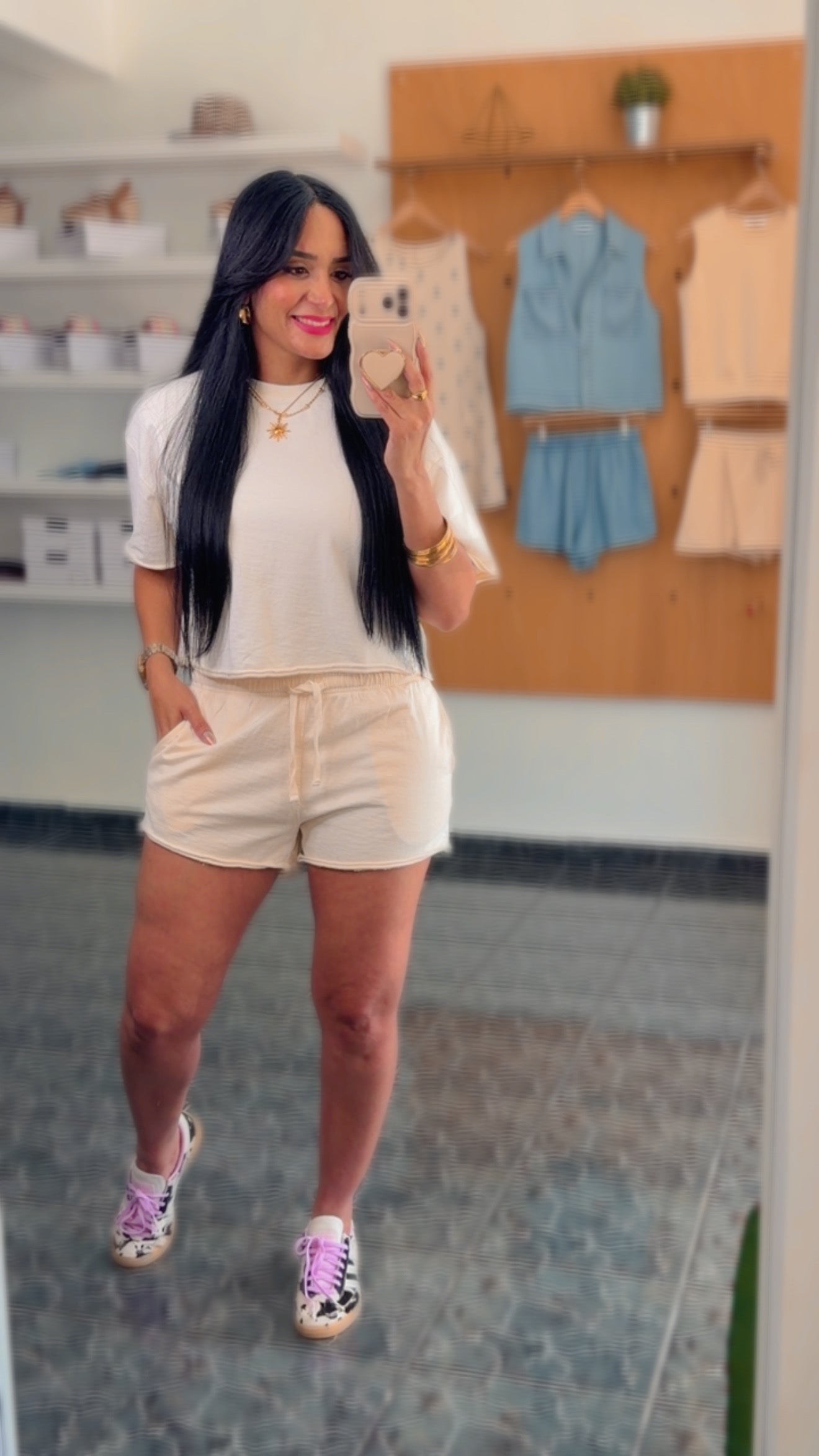 Cream Knit Shorts Set