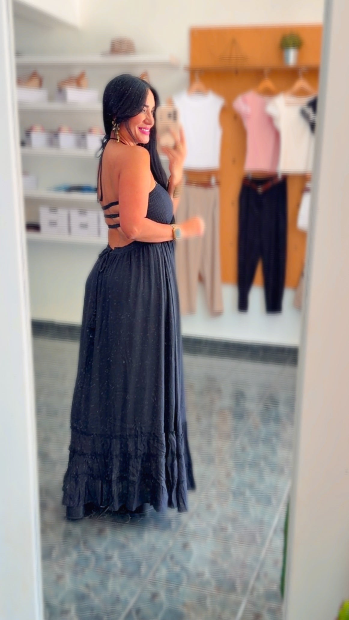 Black Rayon Halter Maxi Dress
