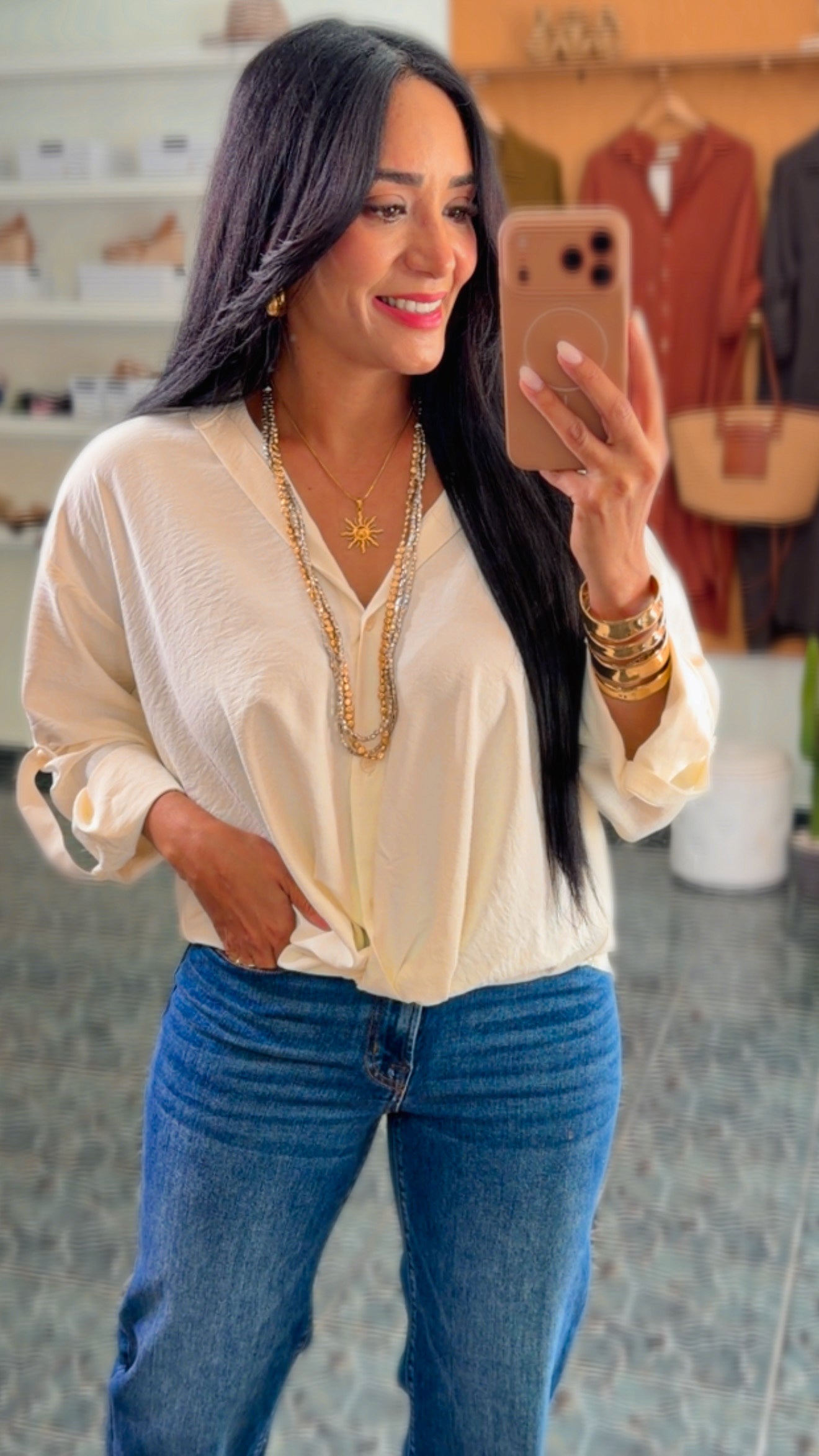 Off White Button Down Flowy Top