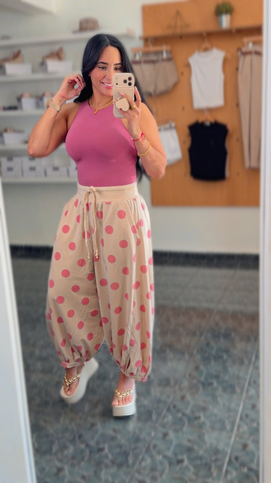 Pink/Beige Polkadot Ballon Pants