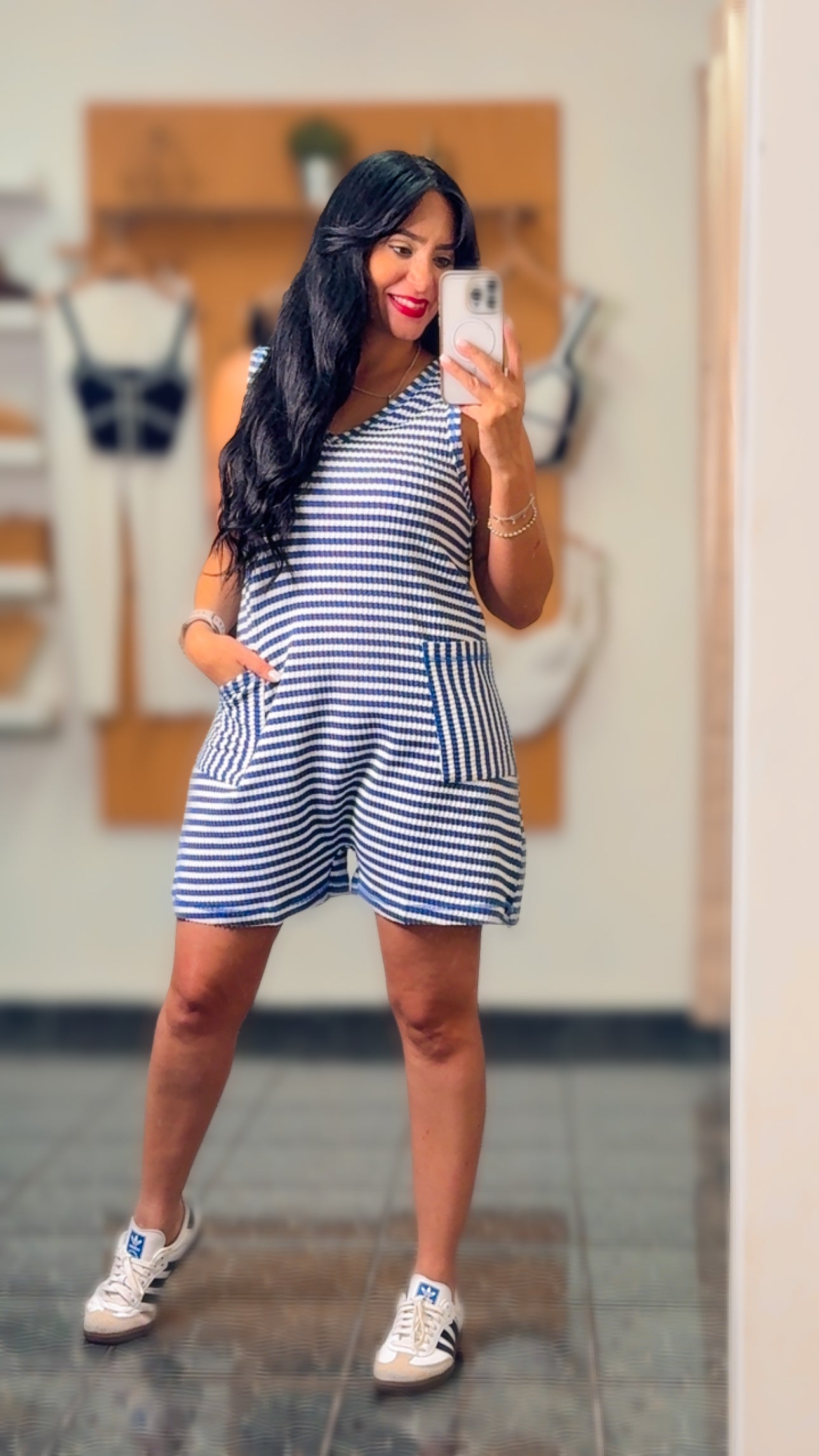 Blue Stripe Knit Romper