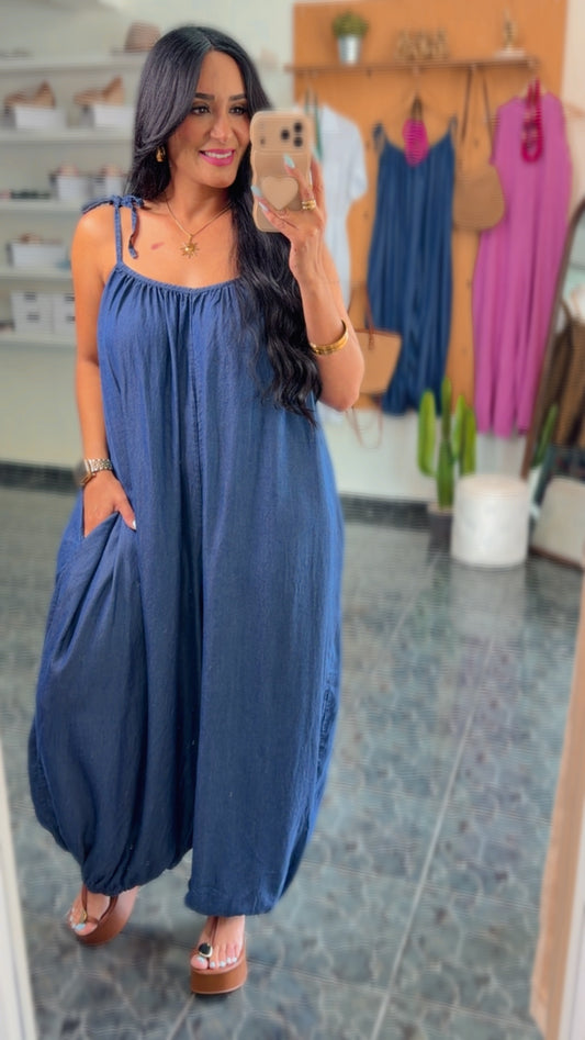 Italy Dark Denim Onesize Tencel Jumpsuit