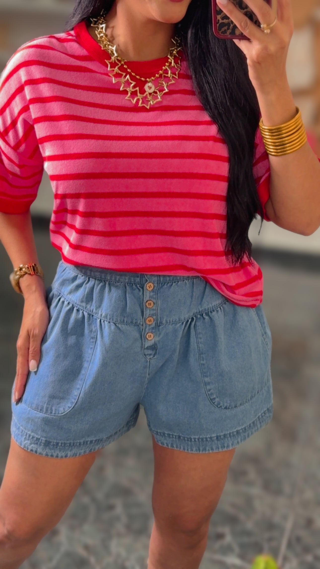 Chambray Button Down Shorts