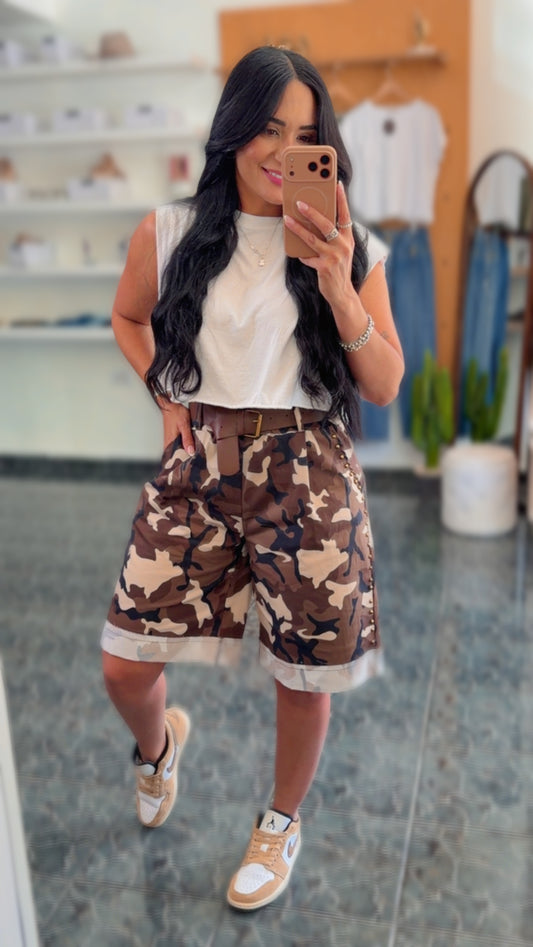 Brown Italy Camo Studs Bermudas