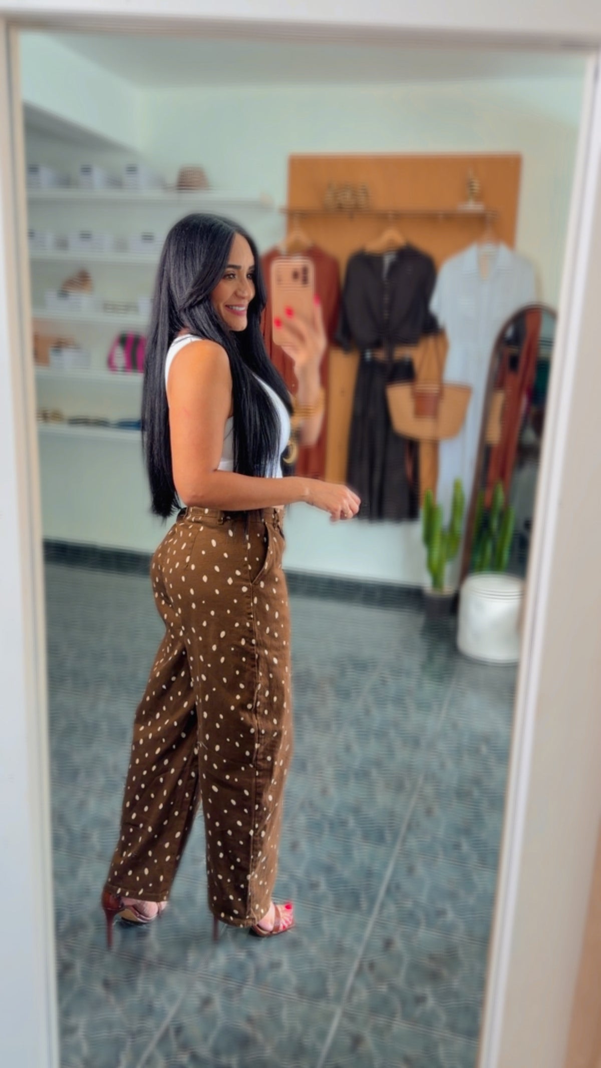 Coffee Bambi Print Spandex BarrelJeans
