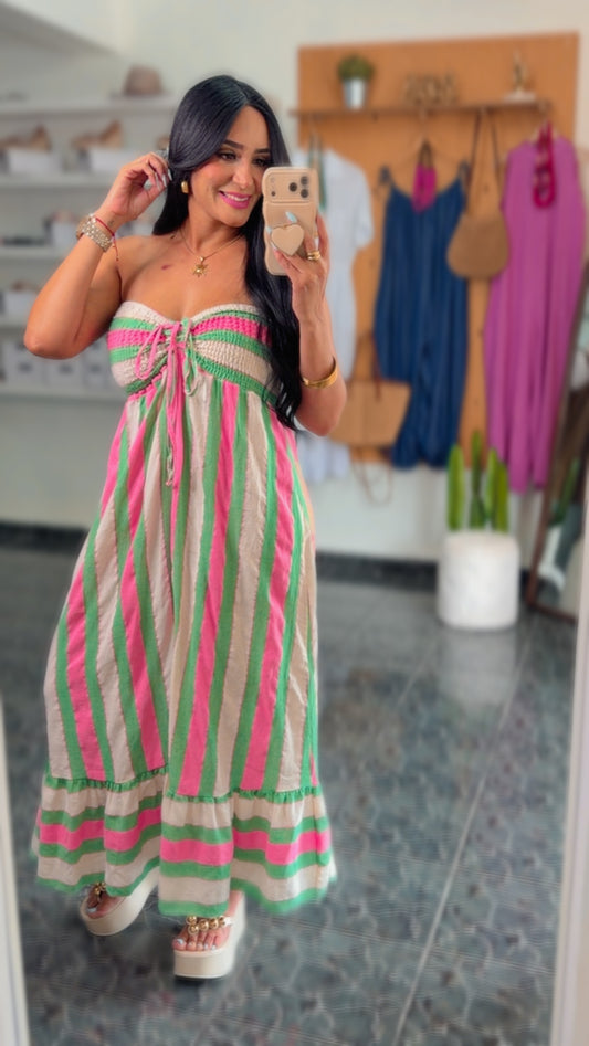 Italy Cotton Colours Off Shoulder Maxi Dress
