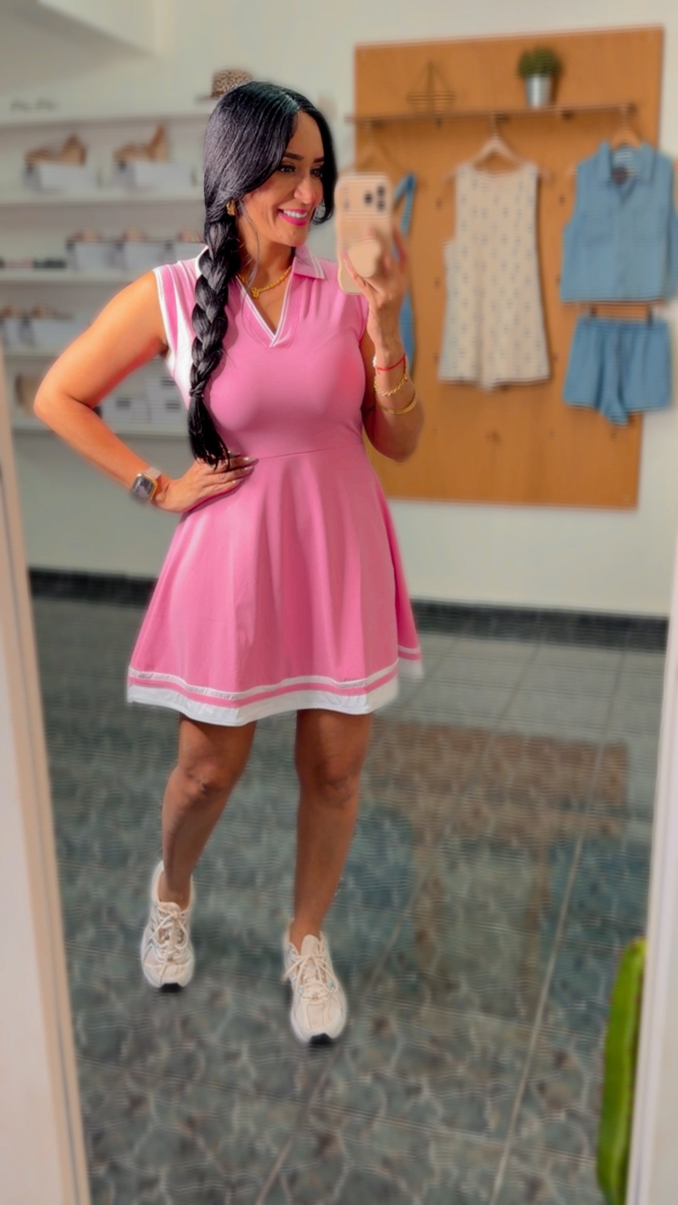 Pink Collared Sleeveless Activewear Tennis Dress
