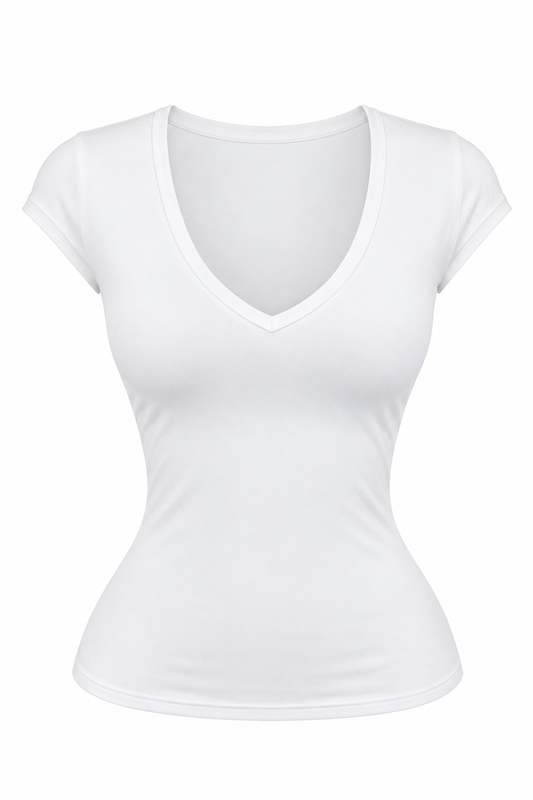 White V Neck Nylon/Spandex Basic Top