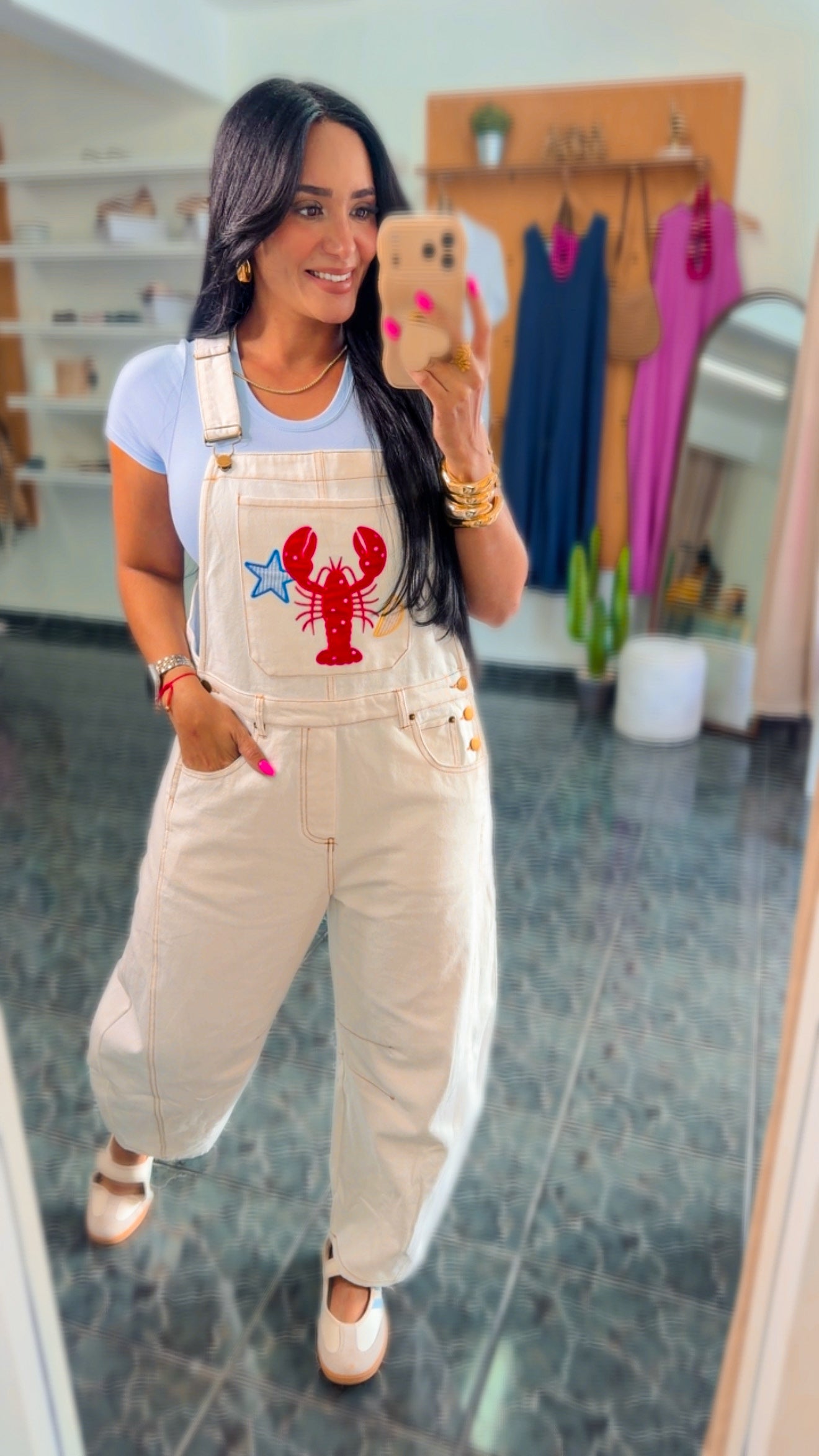Embroidered Ivory Denim Overall