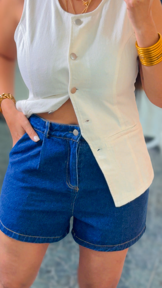 Blue Tailored Denim Shorts