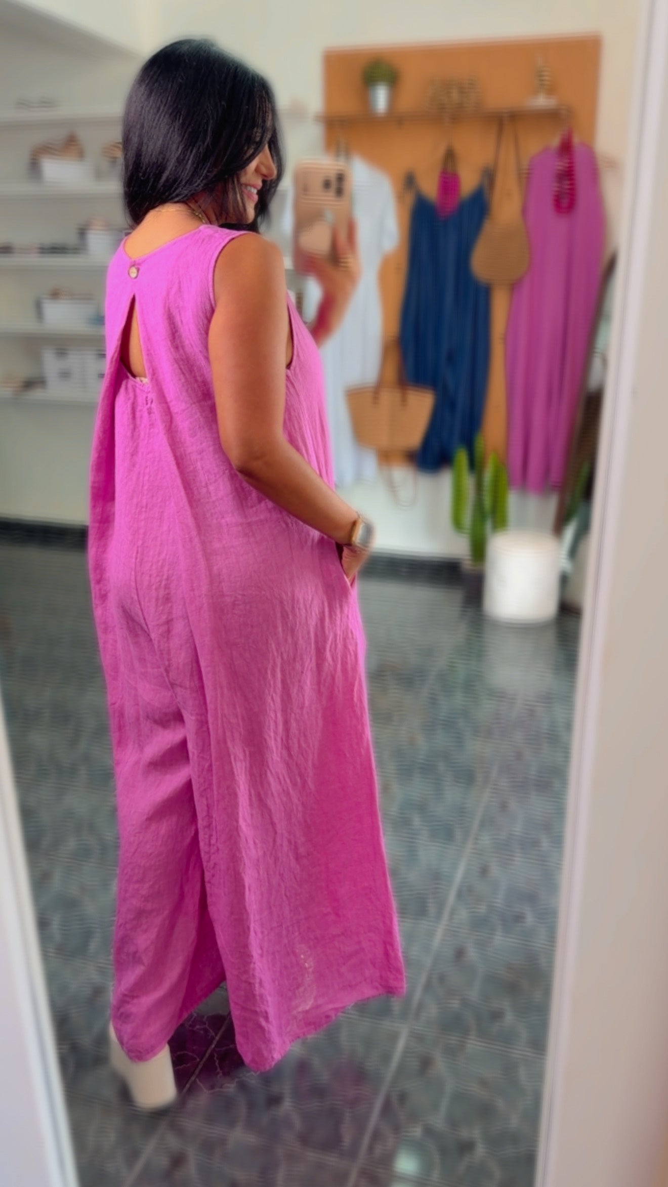 Italy Magenta Linen Jumpsuit