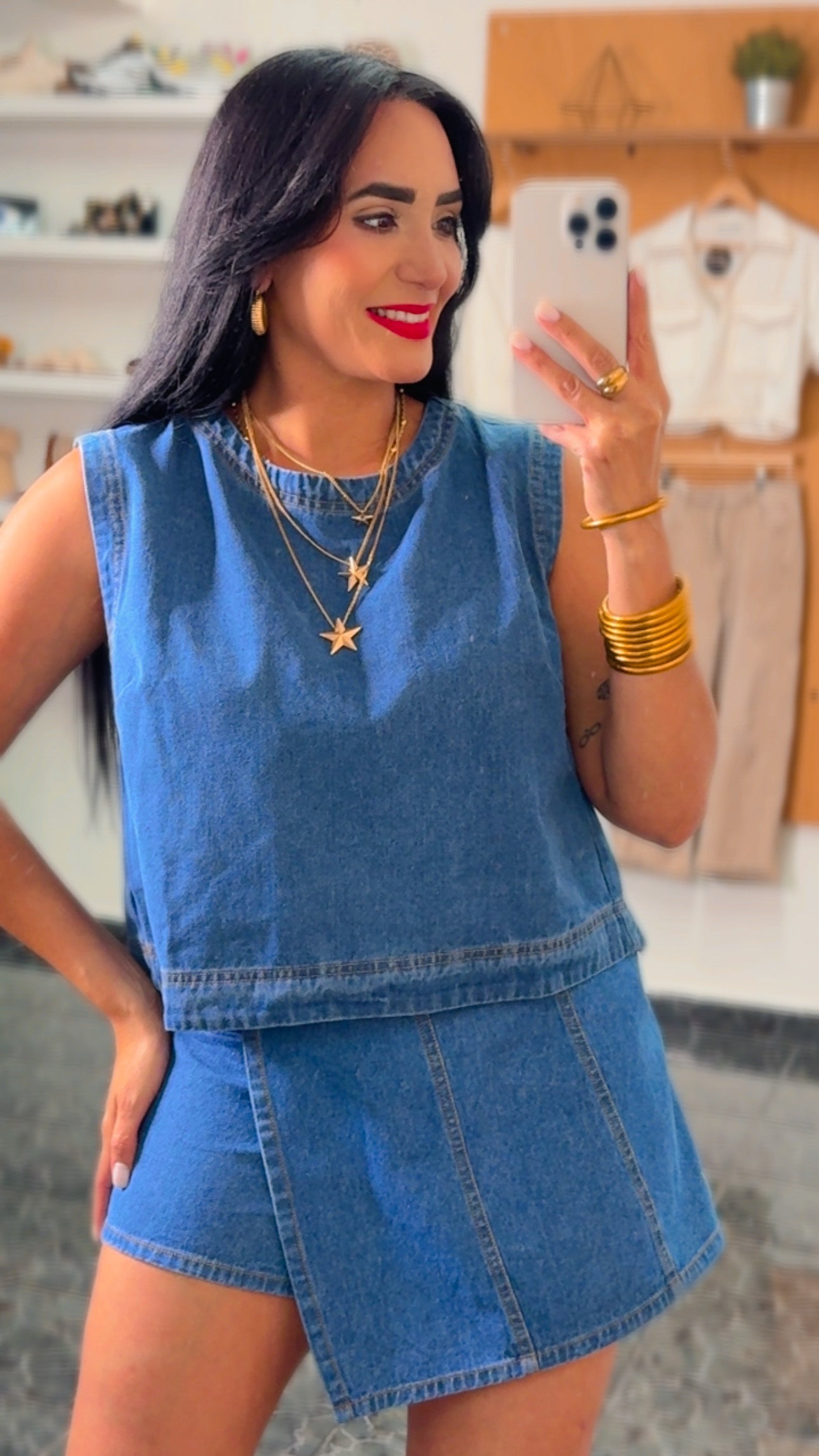Medium Denim Sleeveless Denim Top