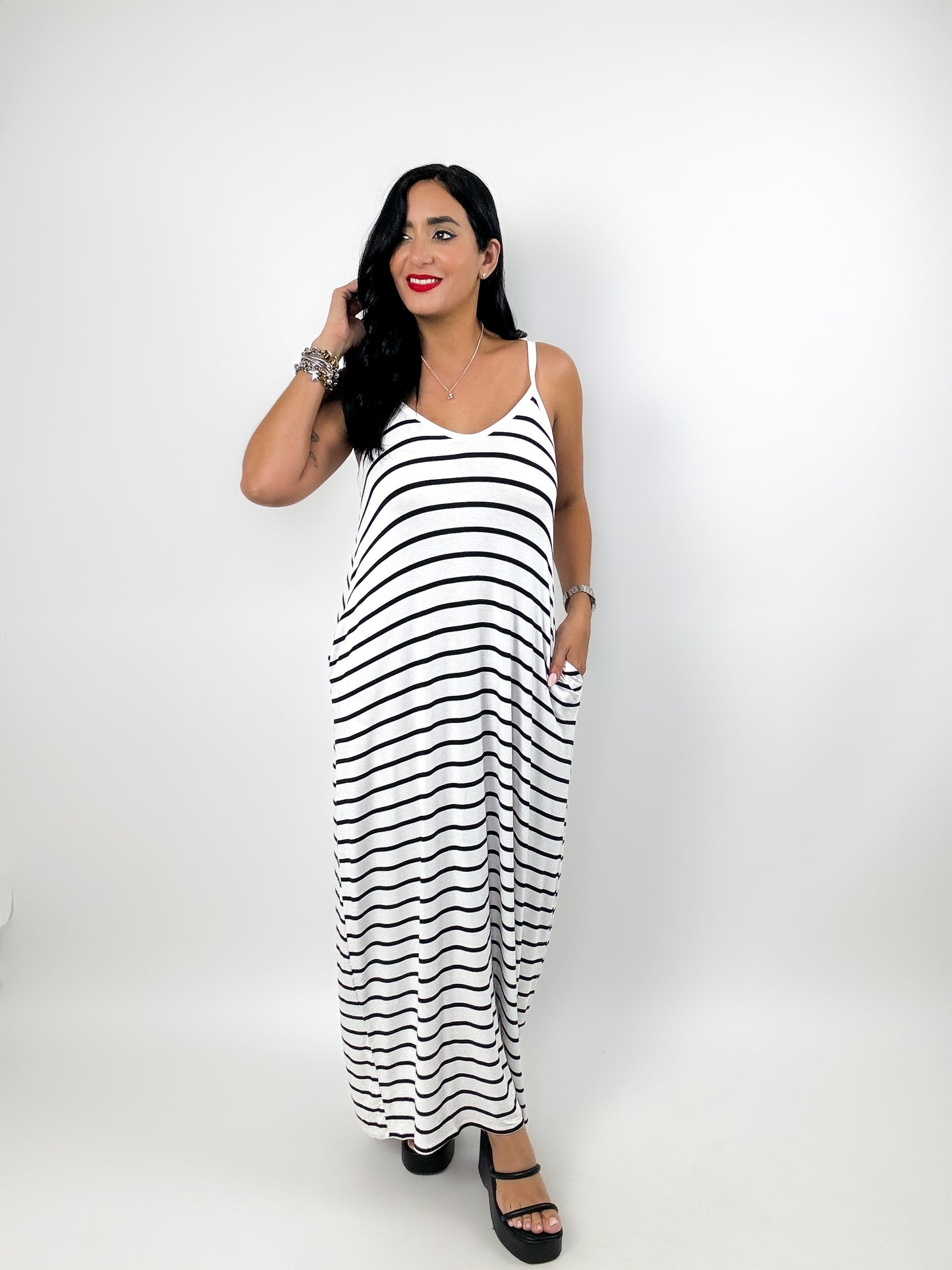 Stripe Maxi Pockes Dress